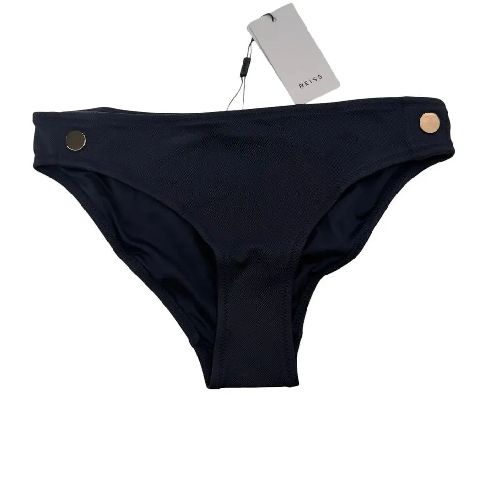 REISS Bikini Bottom Size 10 NEW Navy Blue w/ Button Swim Bottoms Swimsuit